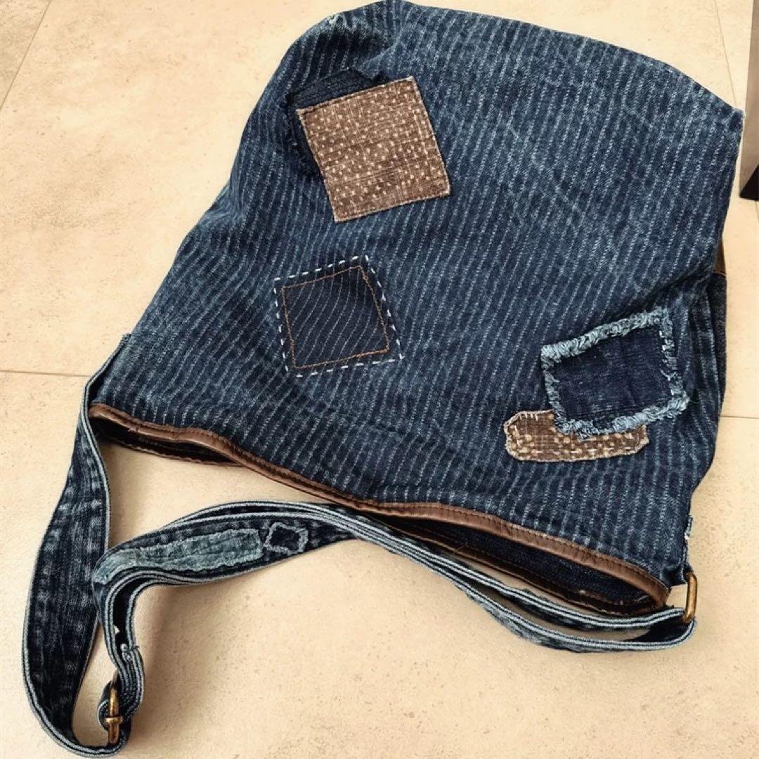 本革デニムと頭層牛革のバケットバッグハンドメイドの斜め掛けバッグ