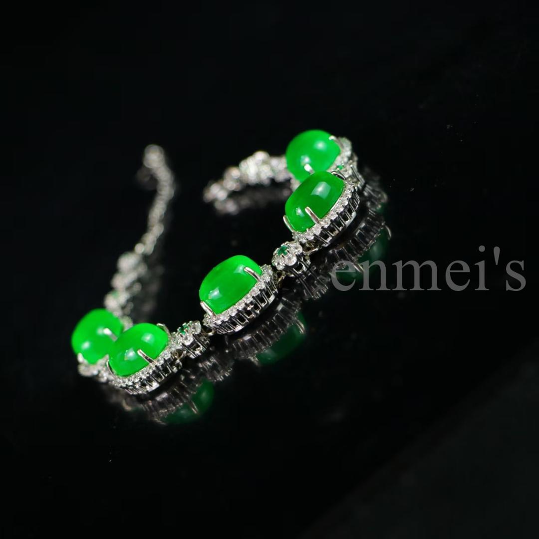 完璧な高氷種 翡翠ブレスレット【精巧な銀装飾】