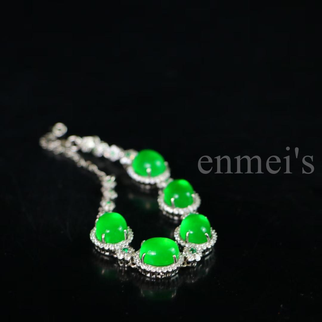 完璧な高氷種 翡翠ブレスレット【精巧な銀装飾】