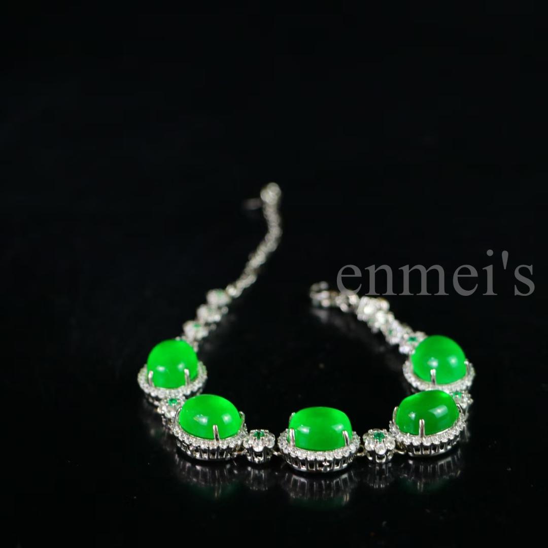 完璧な高氷種 翡翠ブレスレット【精巧な銀装飾】
