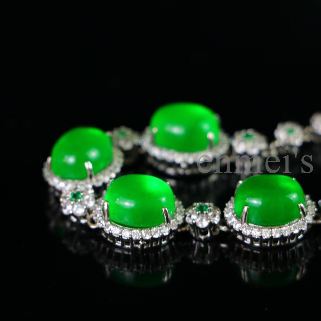 完璧な高氷種 翡翠ブレスレット【精巧な銀装飾】