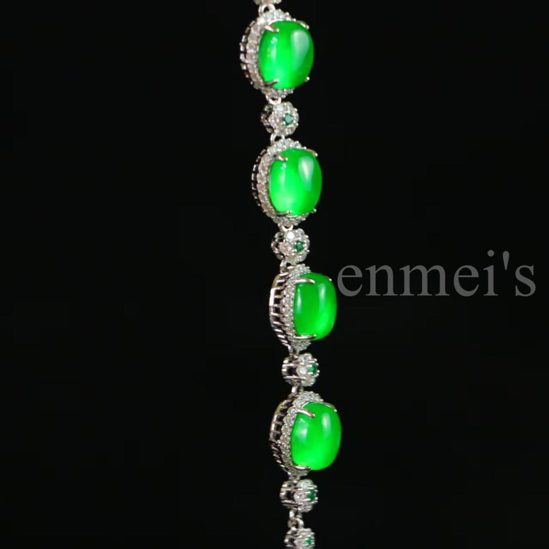 完璧な高氷種 翡翠ブレスレット【精巧な銀装飾】