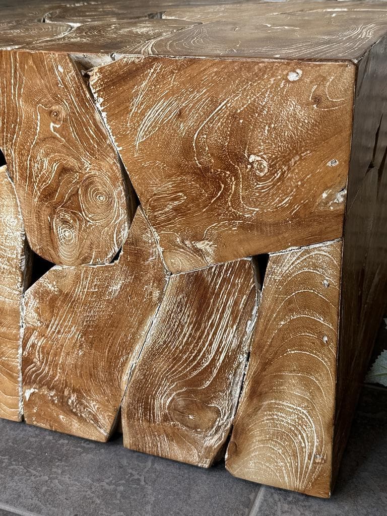 売約済み　チーク無垢材 ブロックベンチ 長椅子 シャビー チェア 銘木家具