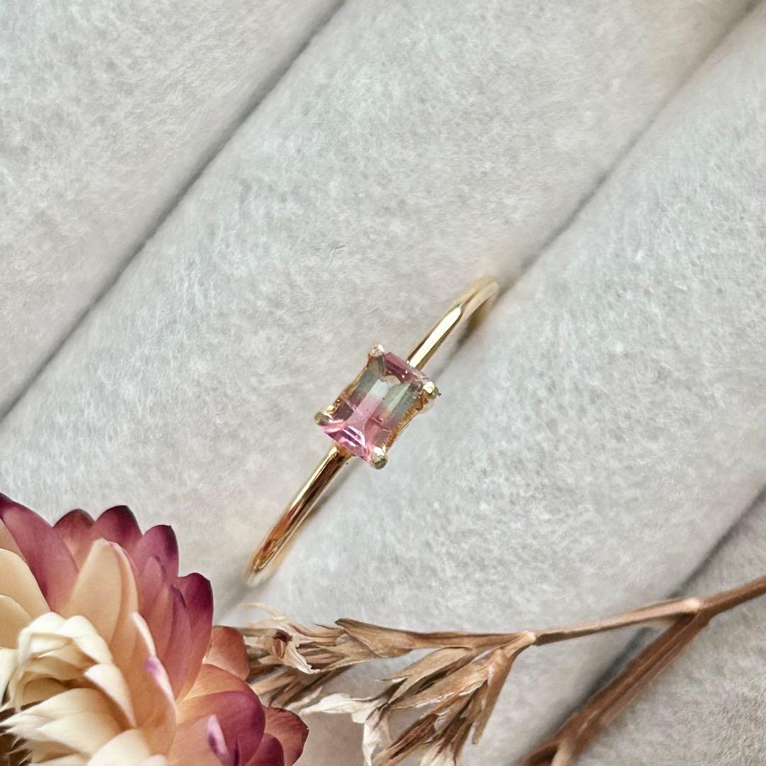 ピンク×ブルーグリーン バイカラートルマリンの13号リング