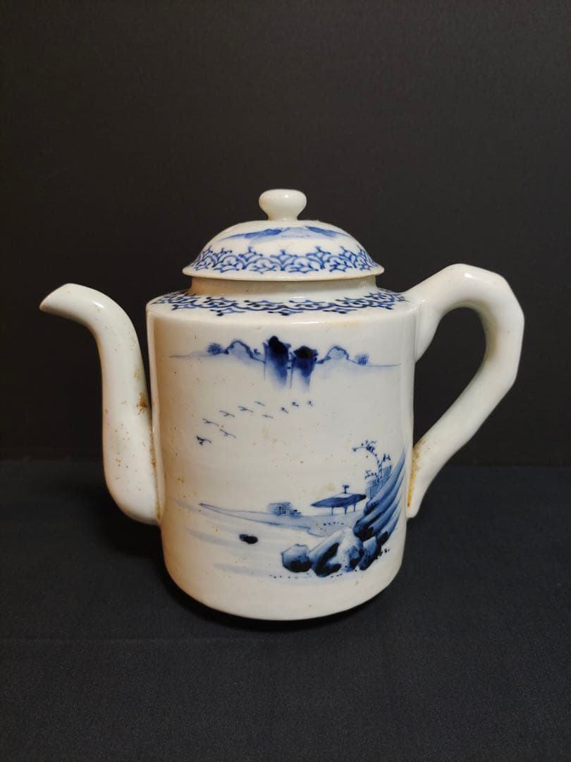 煎茶道具　時代染付　 急須　 水注　 茶器　 陶芸　古美術　無傷