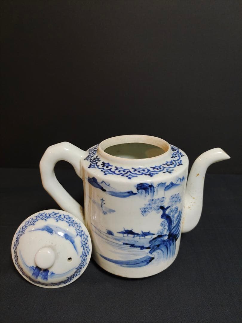 煎茶道具　時代染付　 急須　 水注　 茶器　 陶芸　古美術　無傷