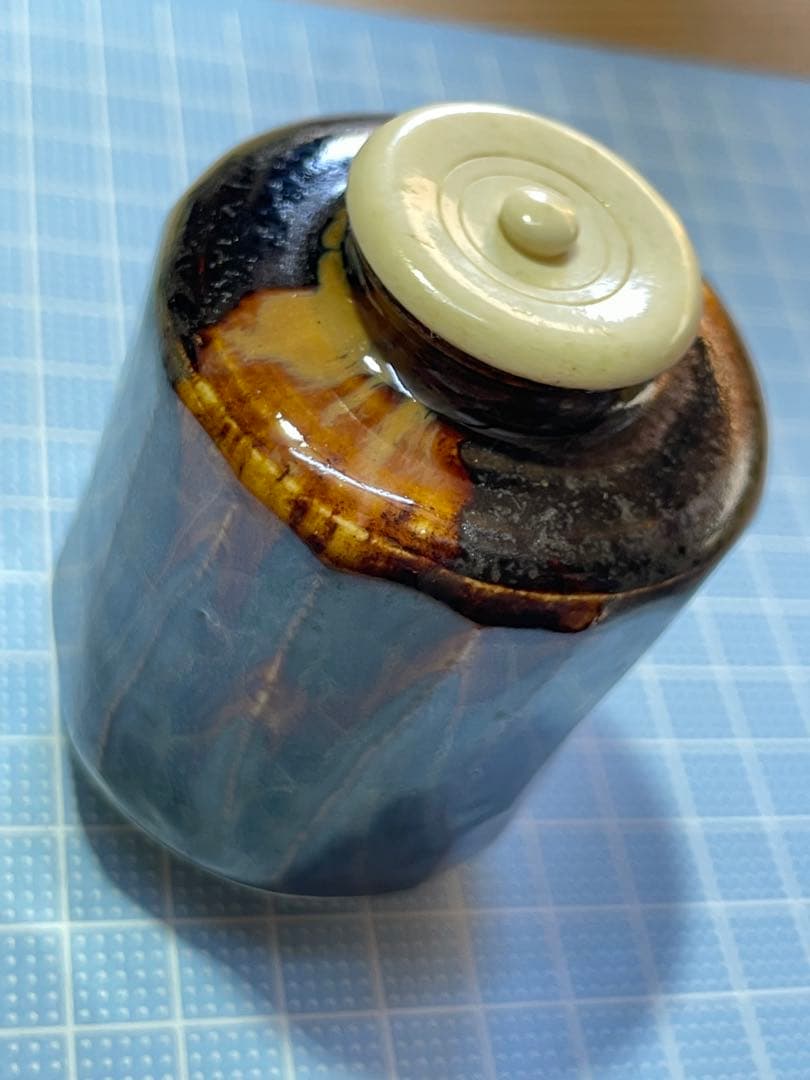 茶入　【m374 茶道　茶道具　抹茶　茶筒　骨董　レトロ　仕覆　肩衝茶入】
