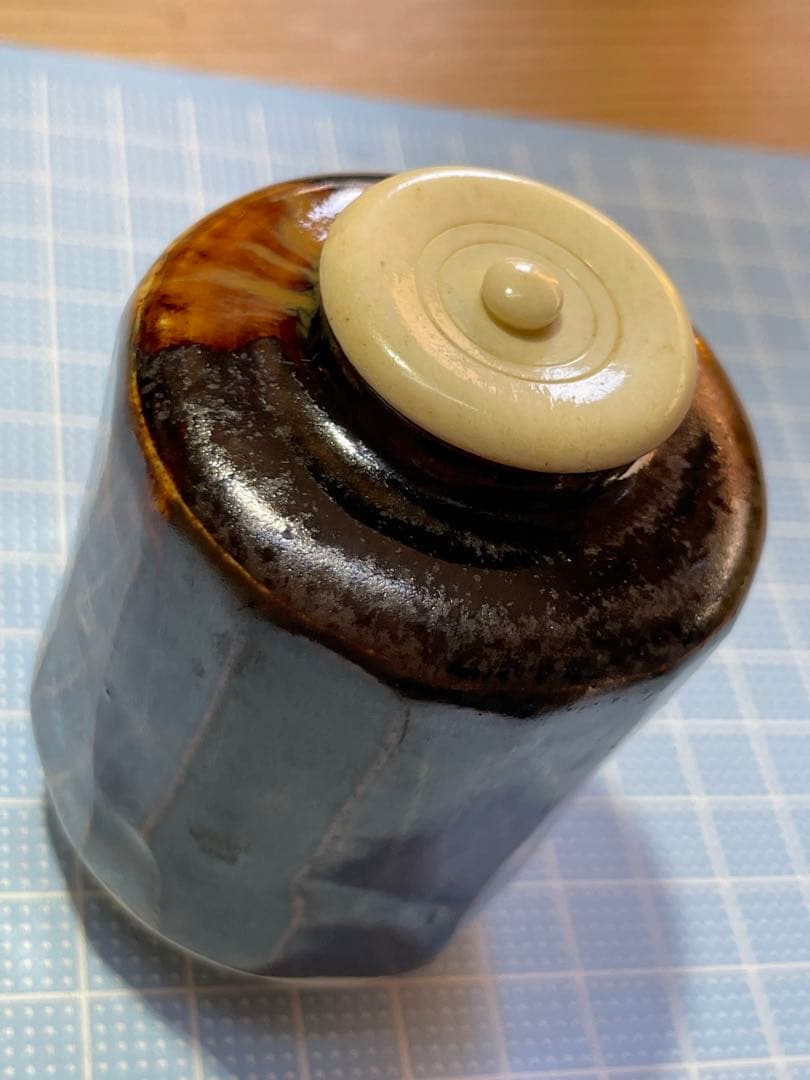 茶入　【m374 茶道　茶道具　抹茶　茶筒　骨董　レトロ　仕覆　肩衝茶入】