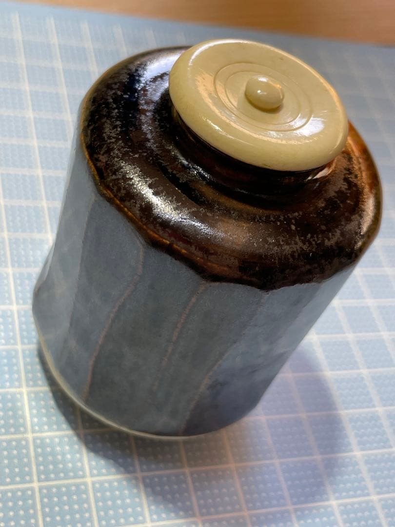 茶入　【m374 茶道　茶道具　抹茶　茶筒　骨董　レトロ　仕覆　肩衝茶入】