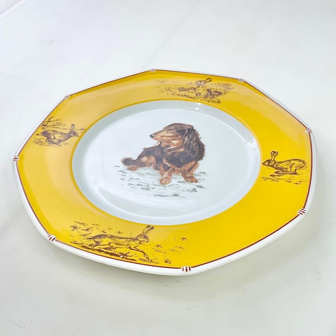 ◎ HERMES エルメス シャス イエロー 八角プレート ダックスフンド