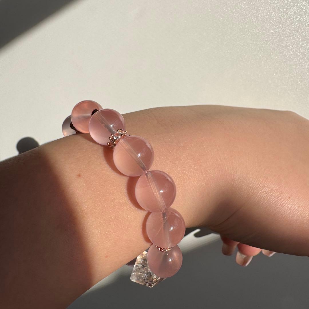 一点物　天然石　ハンドメイドブレス　ローズクォーツ　最高ランク　アイリス水晶