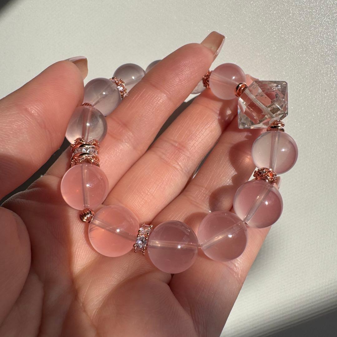 一点物　天然石　ハンドメイドブレス　ローズクォーツ　最高ランク　アイリス水晶