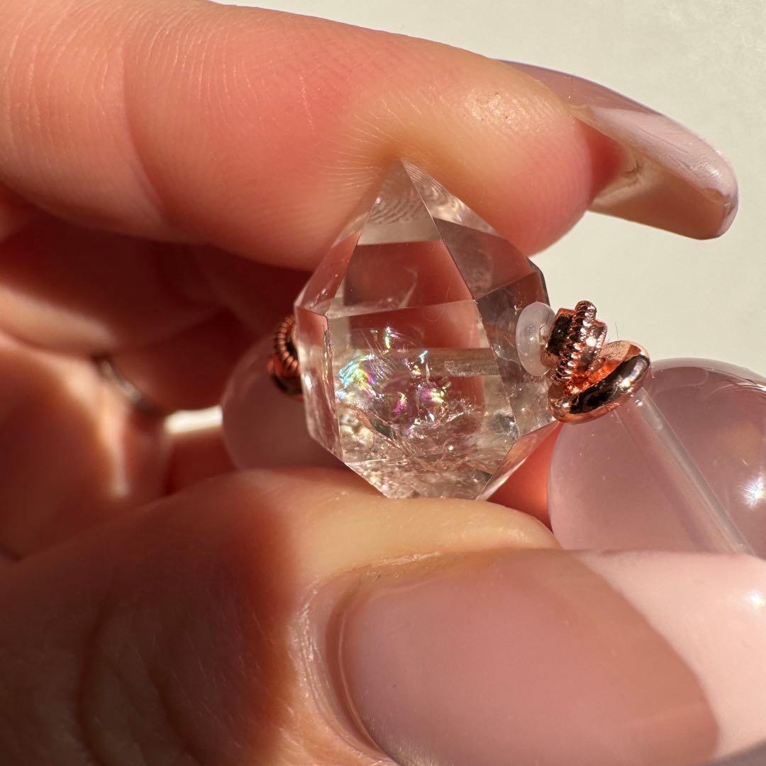一点物　天然石　ハンドメイドブレス　ローズクォーツ　最高ランク　アイリス水晶