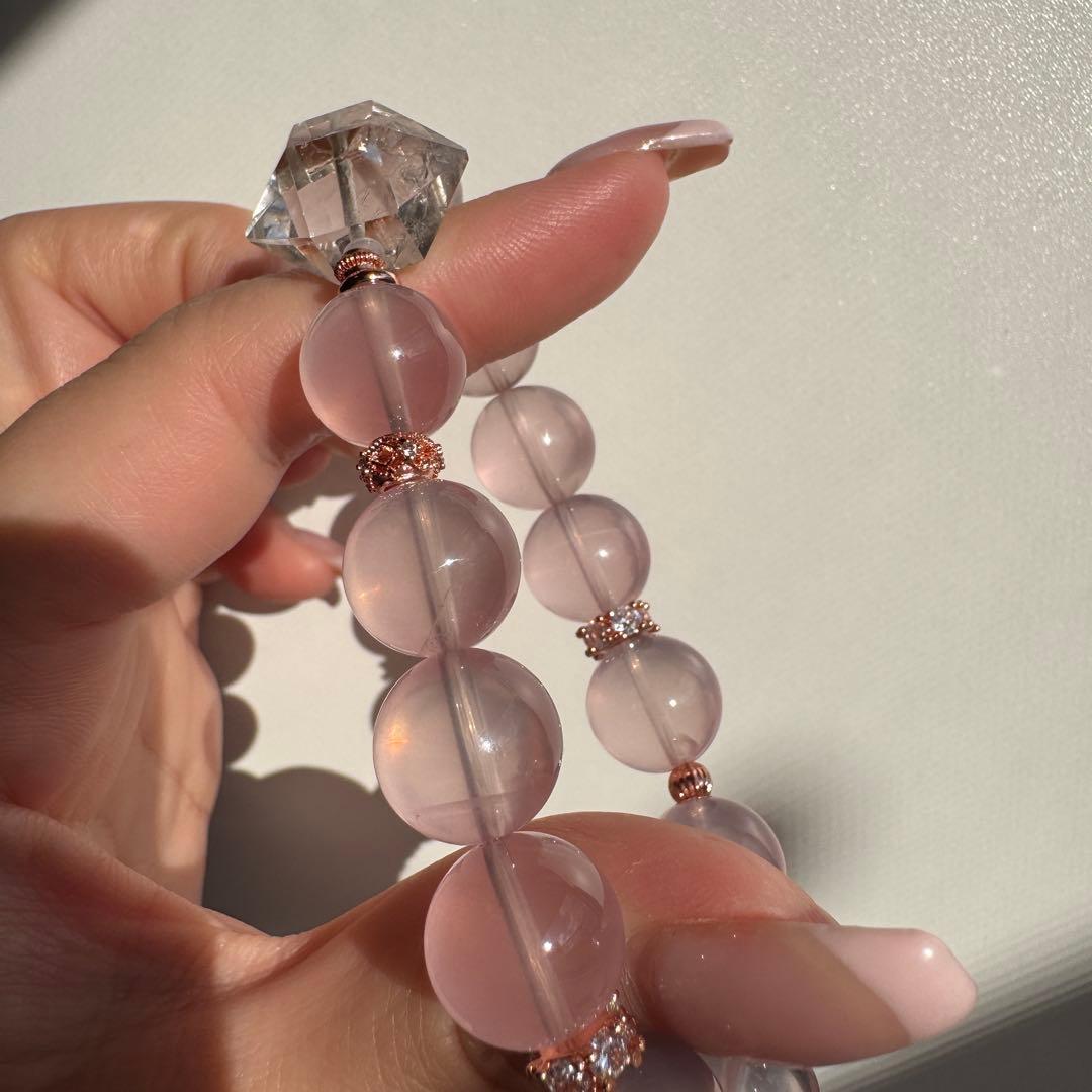 一点物　天然石　ハンドメイドブレス　ローズクォーツ　最高ランク　アイリス水晶