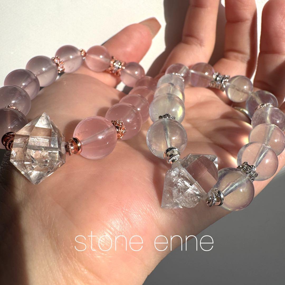 一点物　天然石　ハンドメイドブレス　ローズクォーツ　最高ランク　アイリス水晶