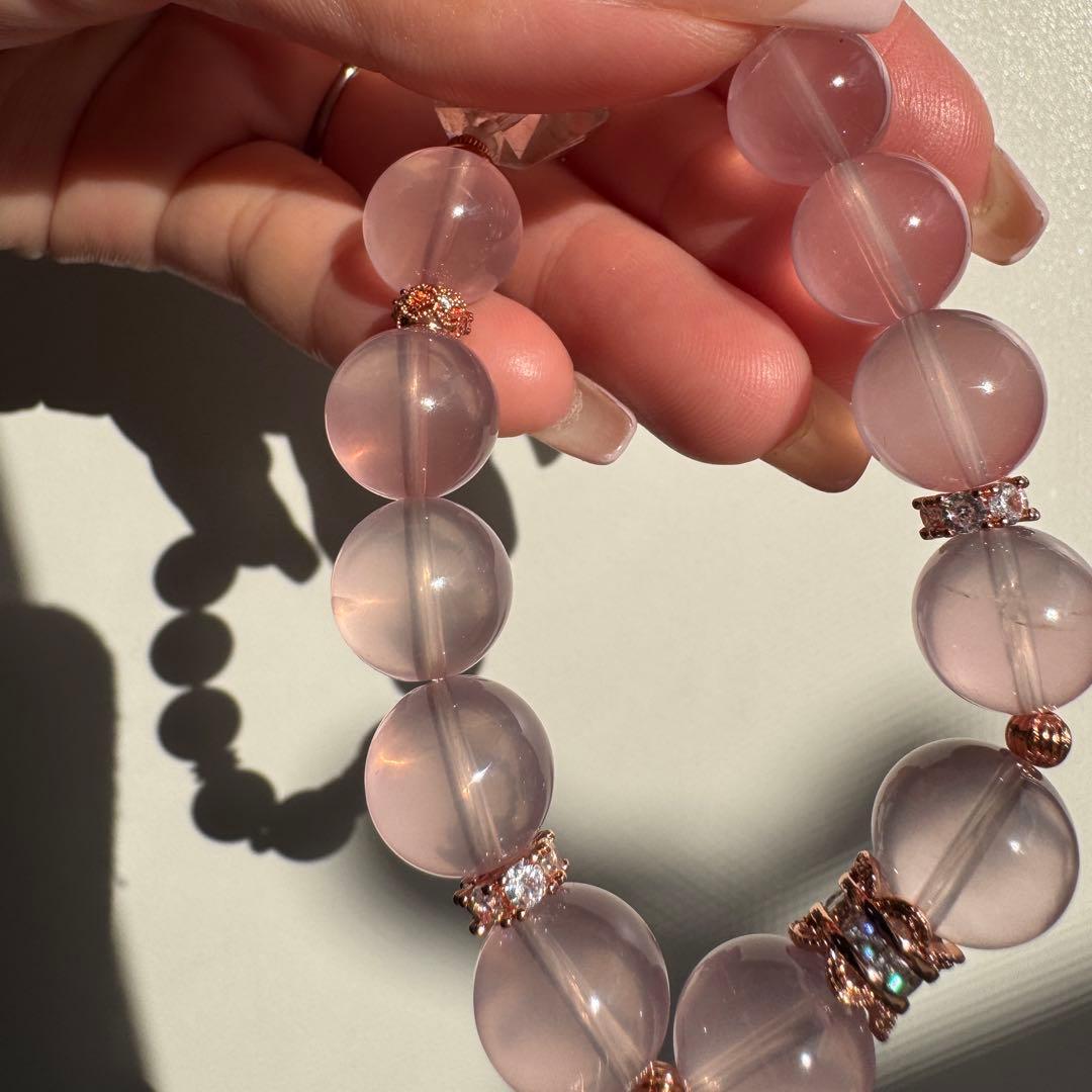 一点物　天然石　ハンドメイドブレス　ローズクォーツ　最高ランク　アイリス水晶