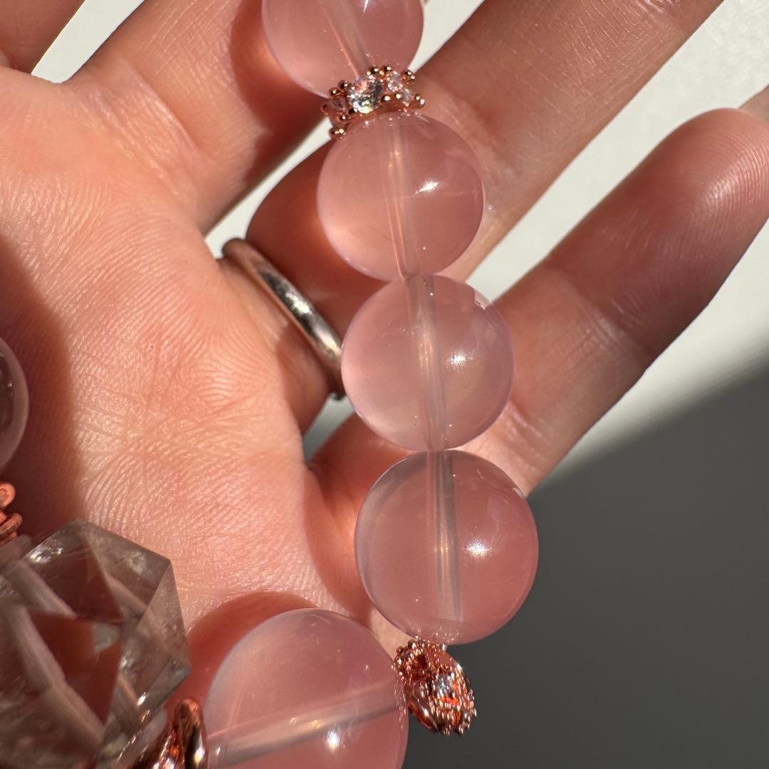 一点物　天然石　ハンドメイドブレス　ローズクォーツ　最高ランク　アイリス水晶