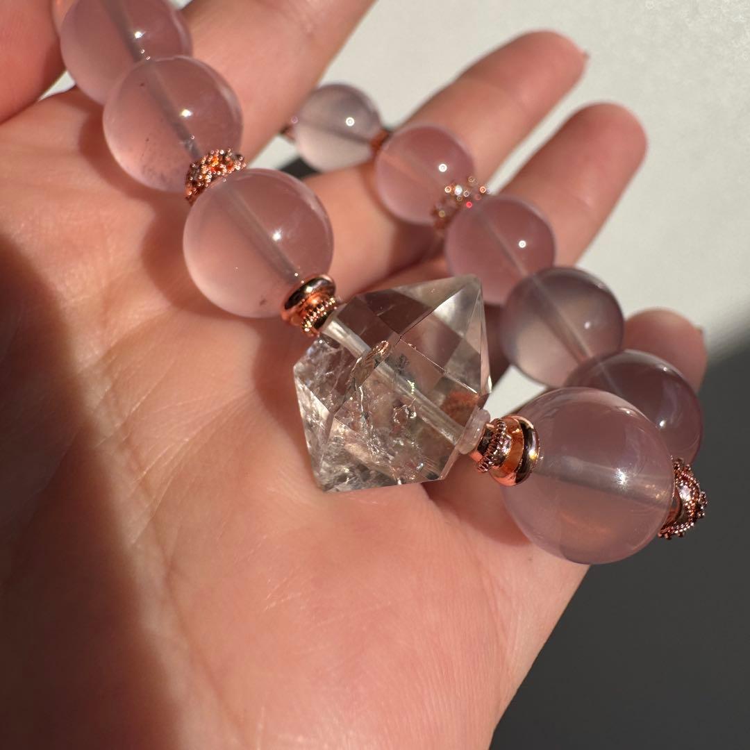 一点物　天然石　ハンドメイドブレス　ローズクォーツ　最高ランク　アイリス水晶