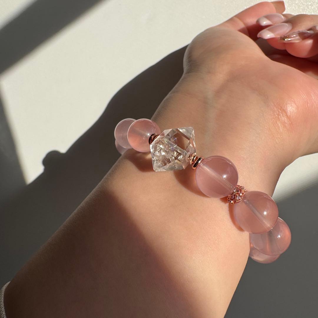 一点物　天然石　ハンドメイドブレス　ローズクォーツ　最高ランク　アイリス水晶