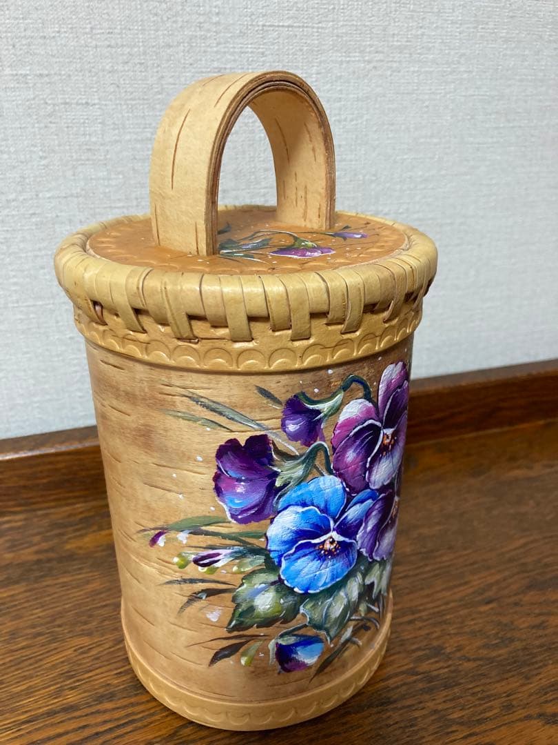 ロシア雑貨☆白樺工芸べレスタ パンジー収納boxマトリョーシカ