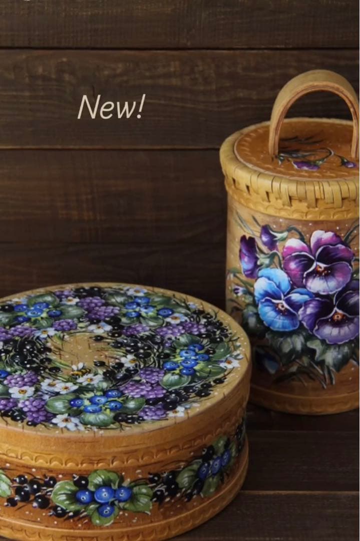 ロシア雑貨☆白樺工芸べレスタ パンジー収納boxマトリョーシカ