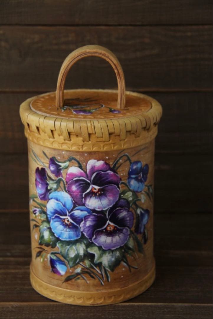 ロシア雑貨☆白樺工芸べレスタ パンジー収納boxマトリョーシカ