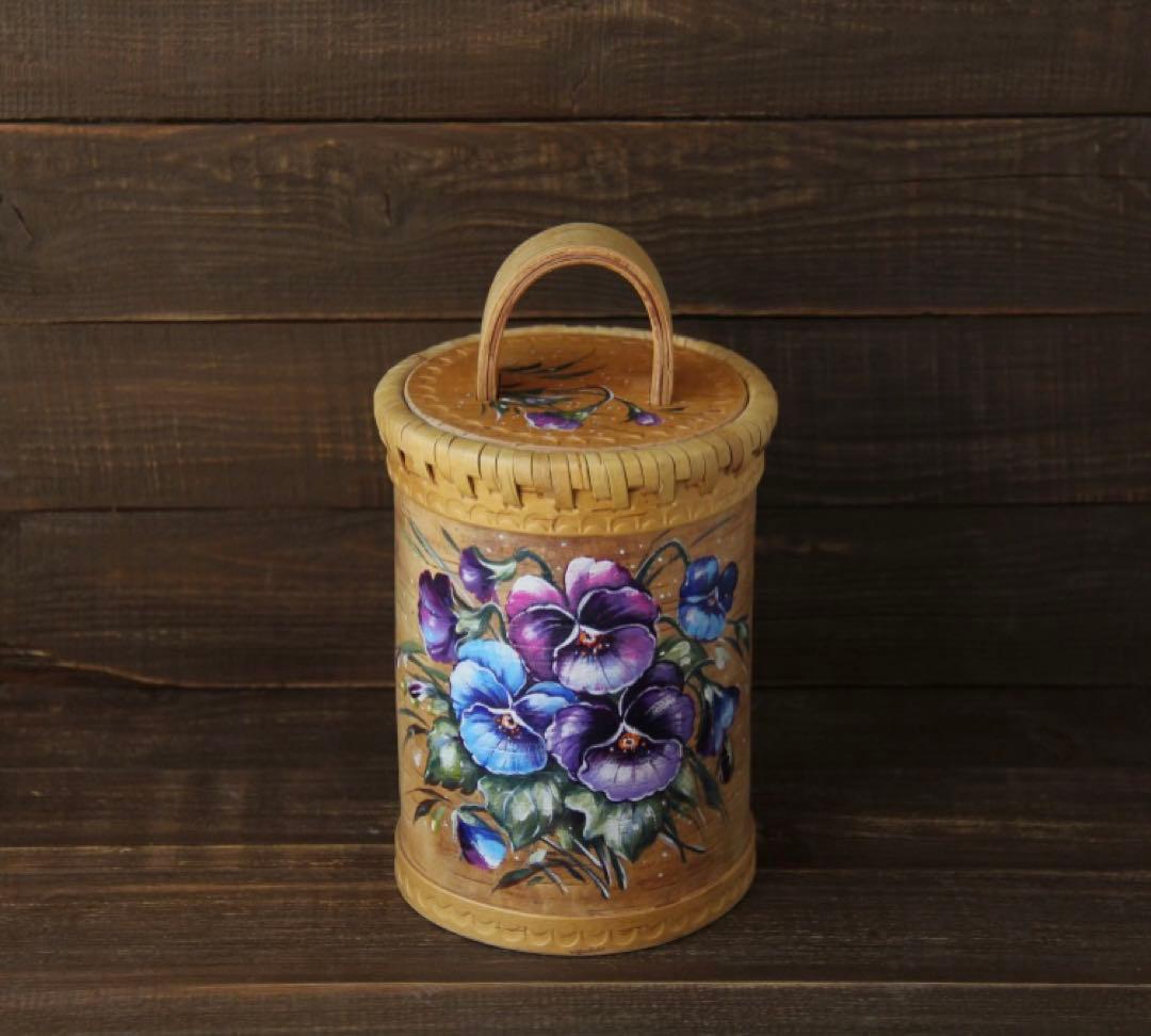 ロシア雑貨☆白樺工芸べレスタ パンジー収納boxマトリョーシカ