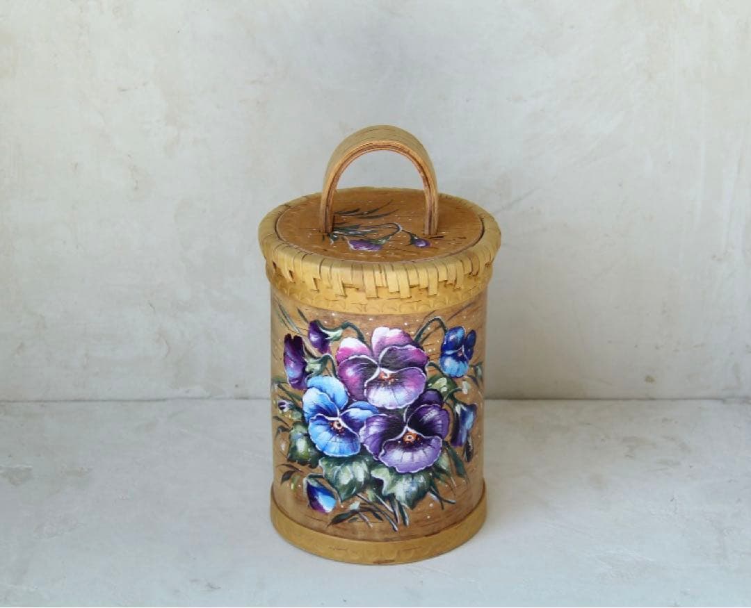 ロシア雑貨☆白樺工芸べレスタ パンジー収納boxマトリョーシカ