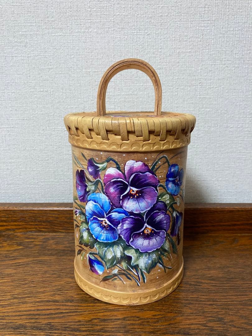 ロシア雑貨☆白樺工芸べレスタ パンジー収納boxマトリョーシカ