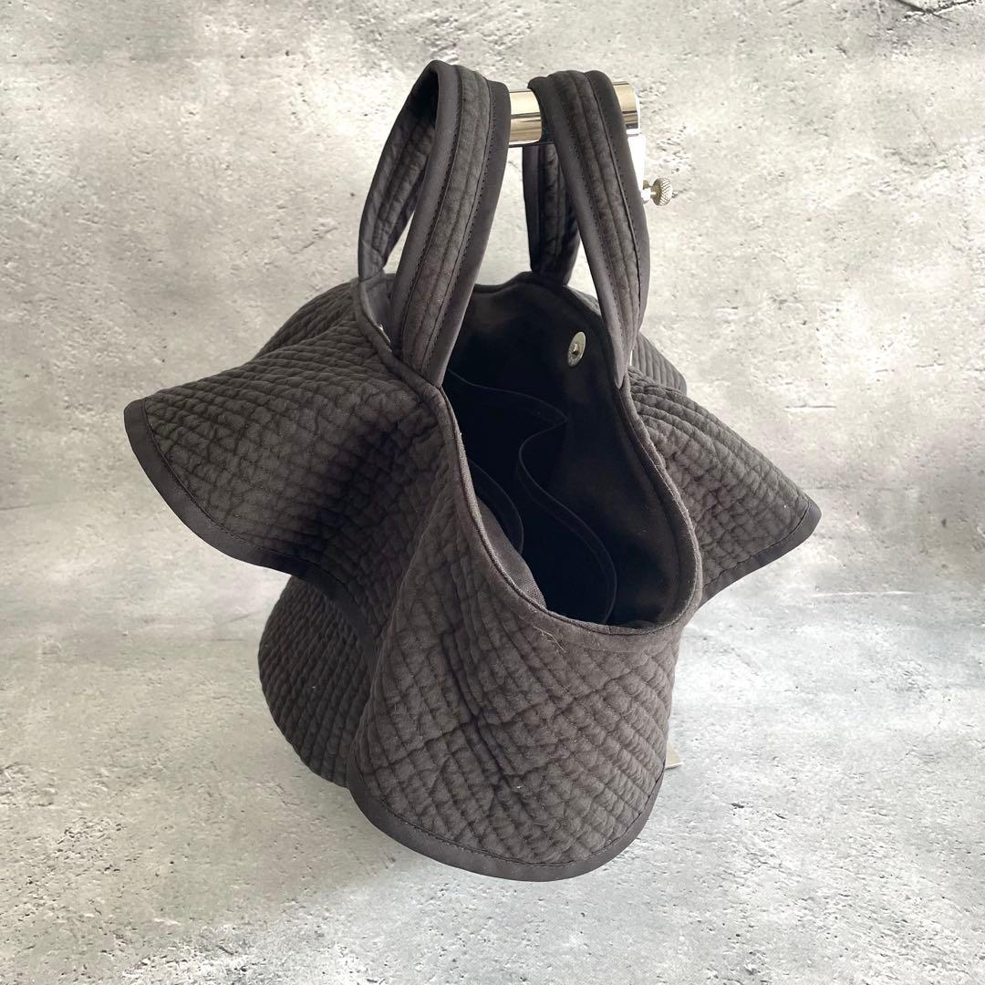 フリル付き丸底マルシェバッグ　ヌビバッグ　ブラック　ハンドメイド