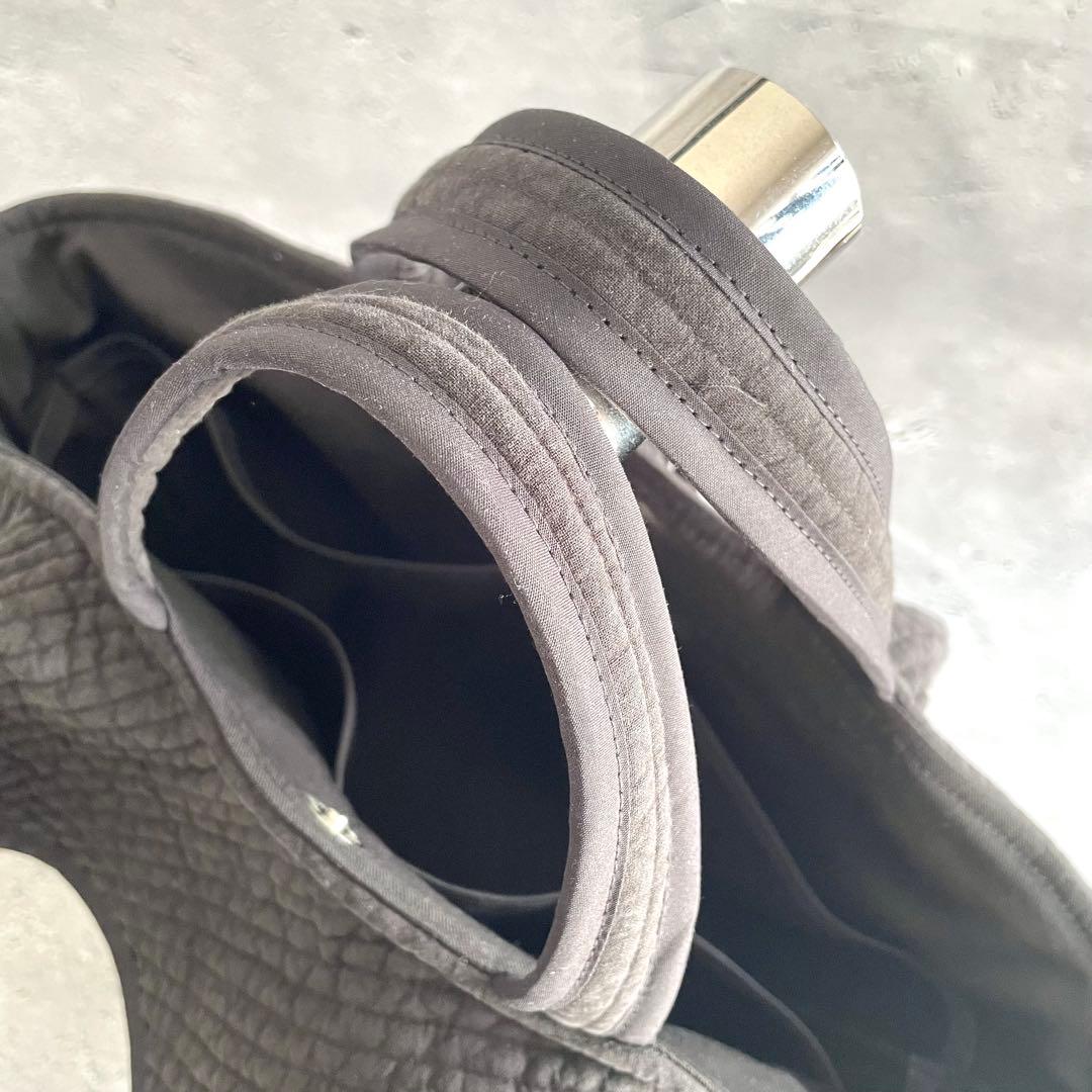 フリル付き丸底マルシェバッグ　ヌビバッグ　ブラック　ハンドメイド