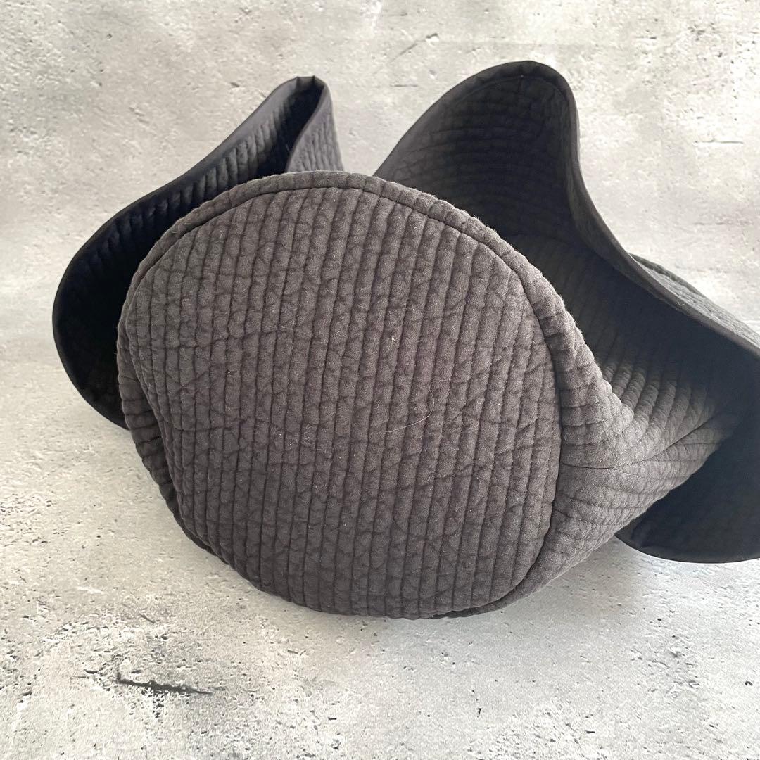 フリル付き丸底マルシェバッグ　ヌビバッグ　ブラック　ハンドメイド