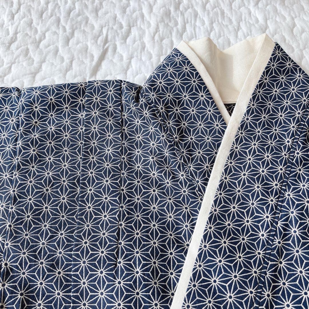 ハンドメイド ベビー袴(麻の葉ネイビー×ホワイト)