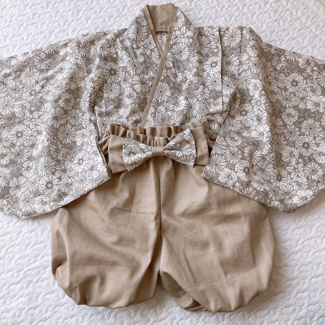 ハンドメイド ベビー袴(麻の葉ネイビー×ホワイト)