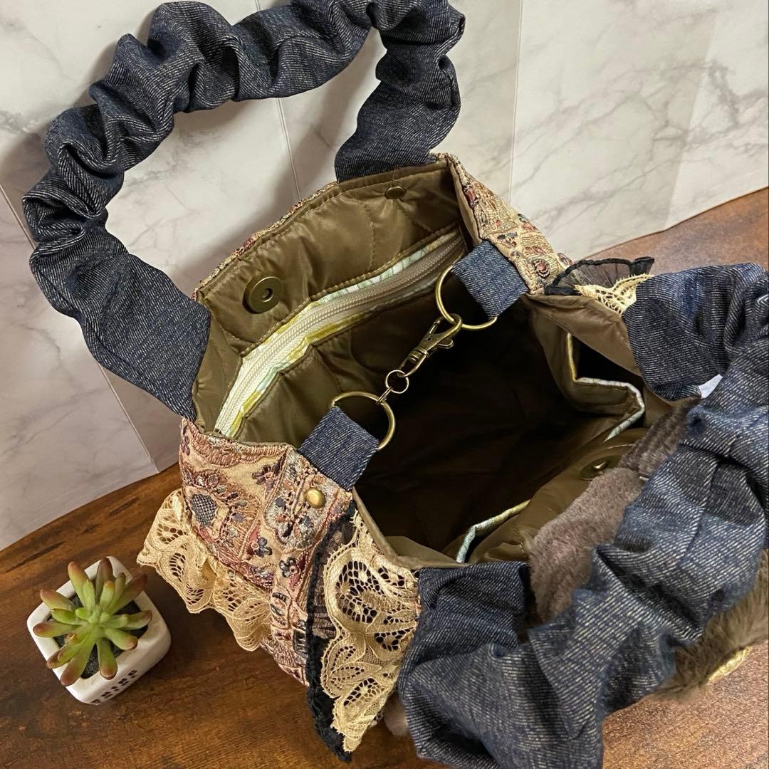 コヤンイサムチョン 【インド刺繍×デニム バッグ】フリルバッグ ハンドメイド