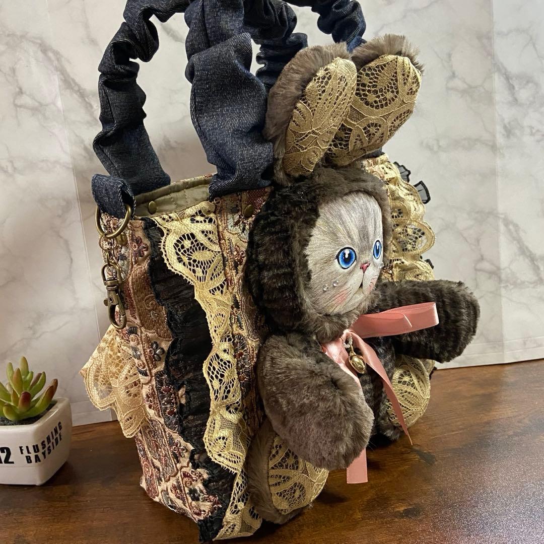 コヤンイサムチョン 【インド刺繍×デニム バッグ】フリルバッグ ハンドメイド