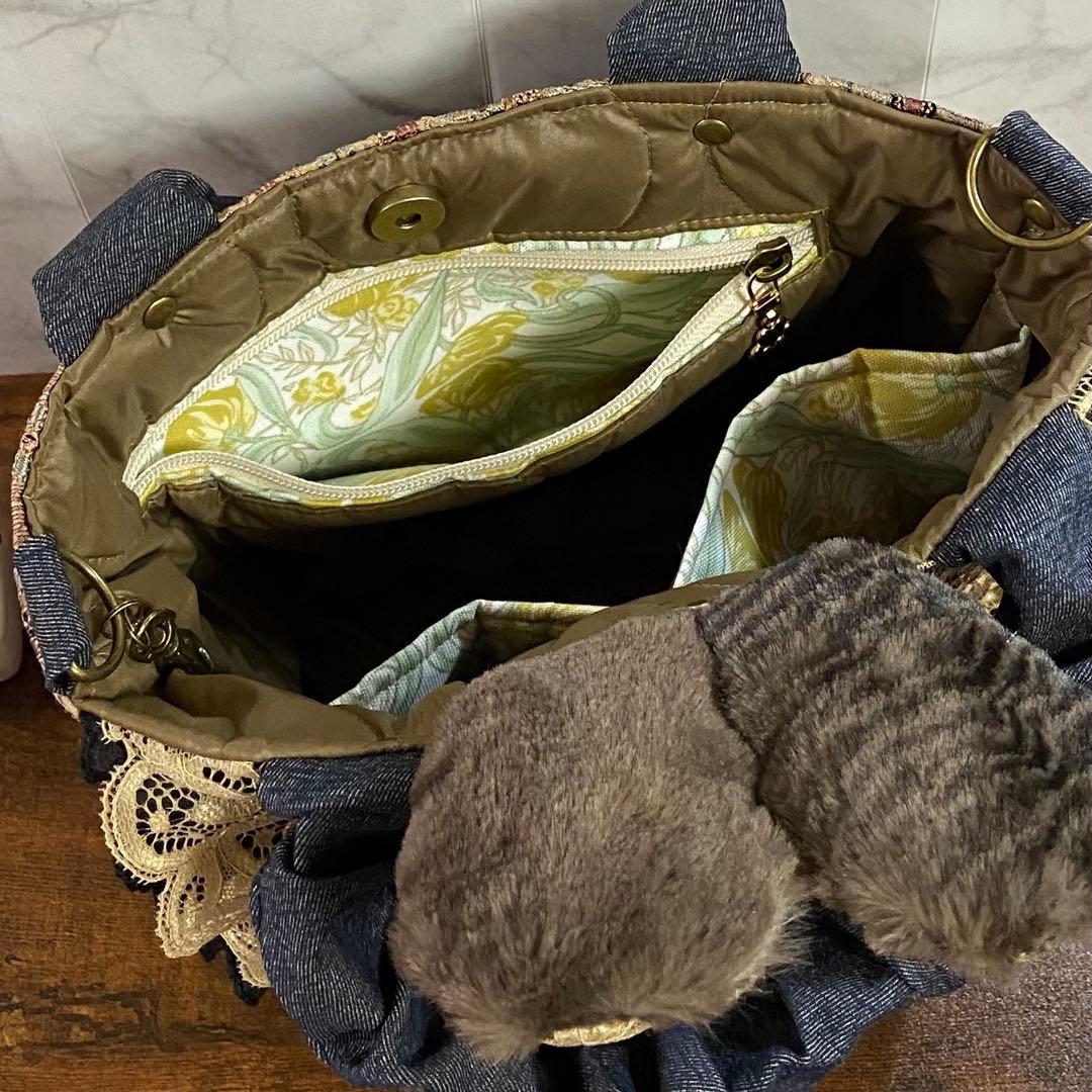 コヤンイサムチョン 【インド刺繍×デニム バッグ】フリルバッグ ハンドメイド