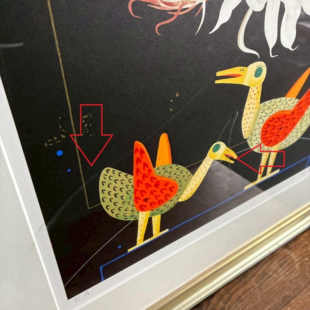 中島千波「月下の夜」リトグラフ 直筆サイン・落款有 額縁入り 日本画家