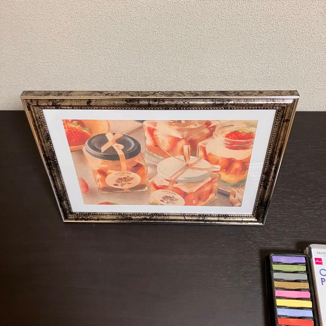 スイーツアート7 パステル画　額縁寸法32.7㎝×24.0㎝×1.5㎝