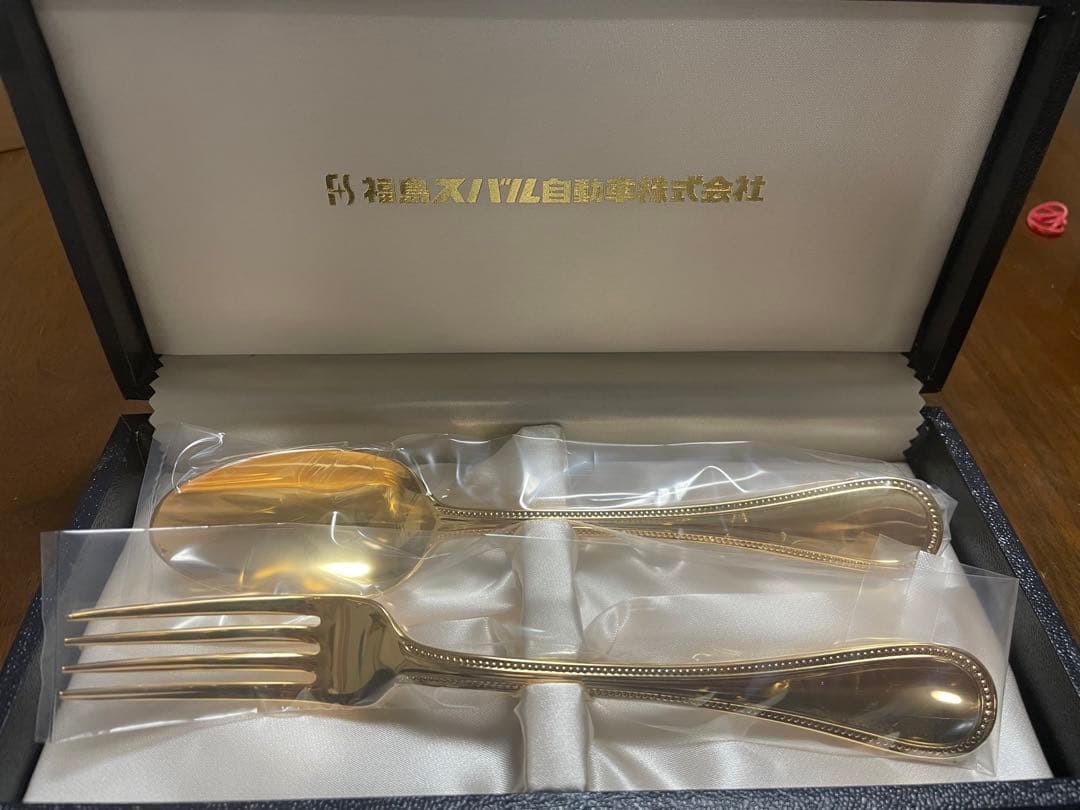 SUBARU スバル　非売品　ラッキーウッドスプーンフォークセット　24金メッキ