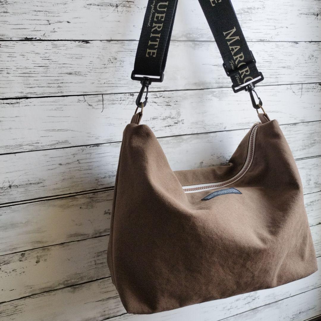 大きめショルダーバッグ　８号帆布ウ\"ィンテージ　チョコ　ハンドメイド