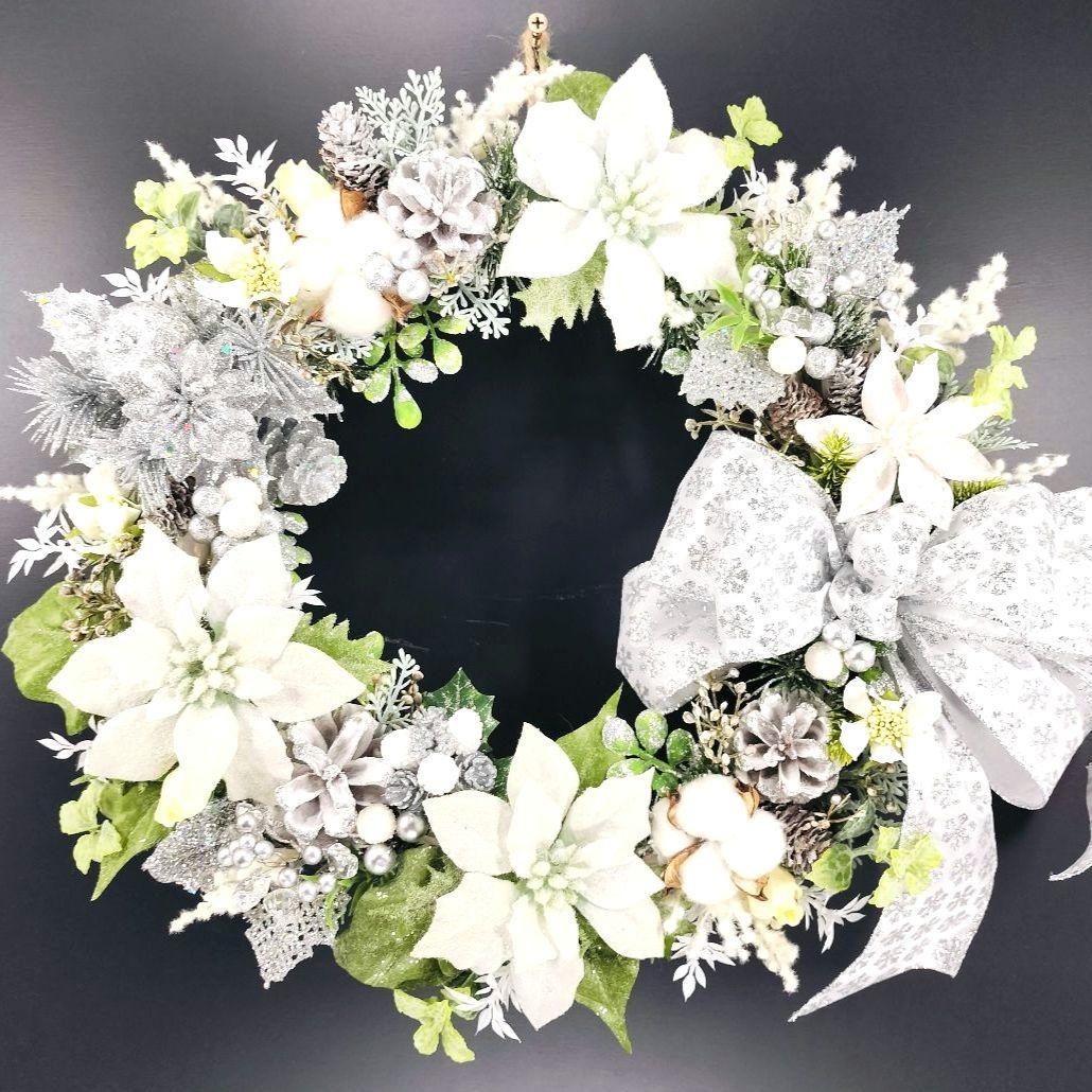 商品名【聖白】ゆきこ❤ポインセチアのクリスマスリース✳ 冬リース