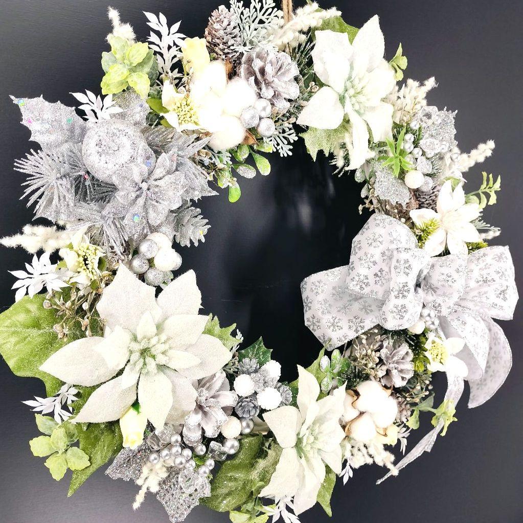 商品名【聖白】ゆきこ❤ポインセチアのクリスマスリース✳ 冬リース