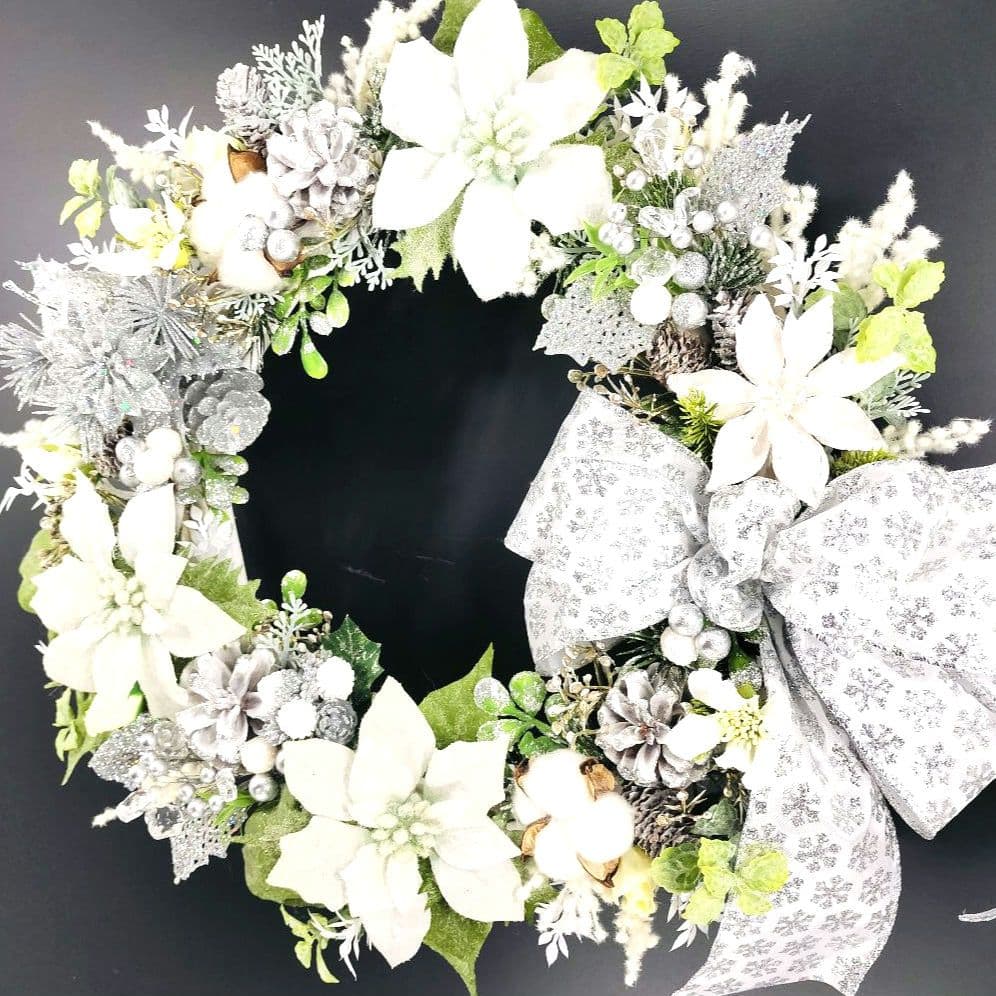 商品名【聖白】ゆきこ❤ポインセチアのクリスマスリース✳ 冬リース