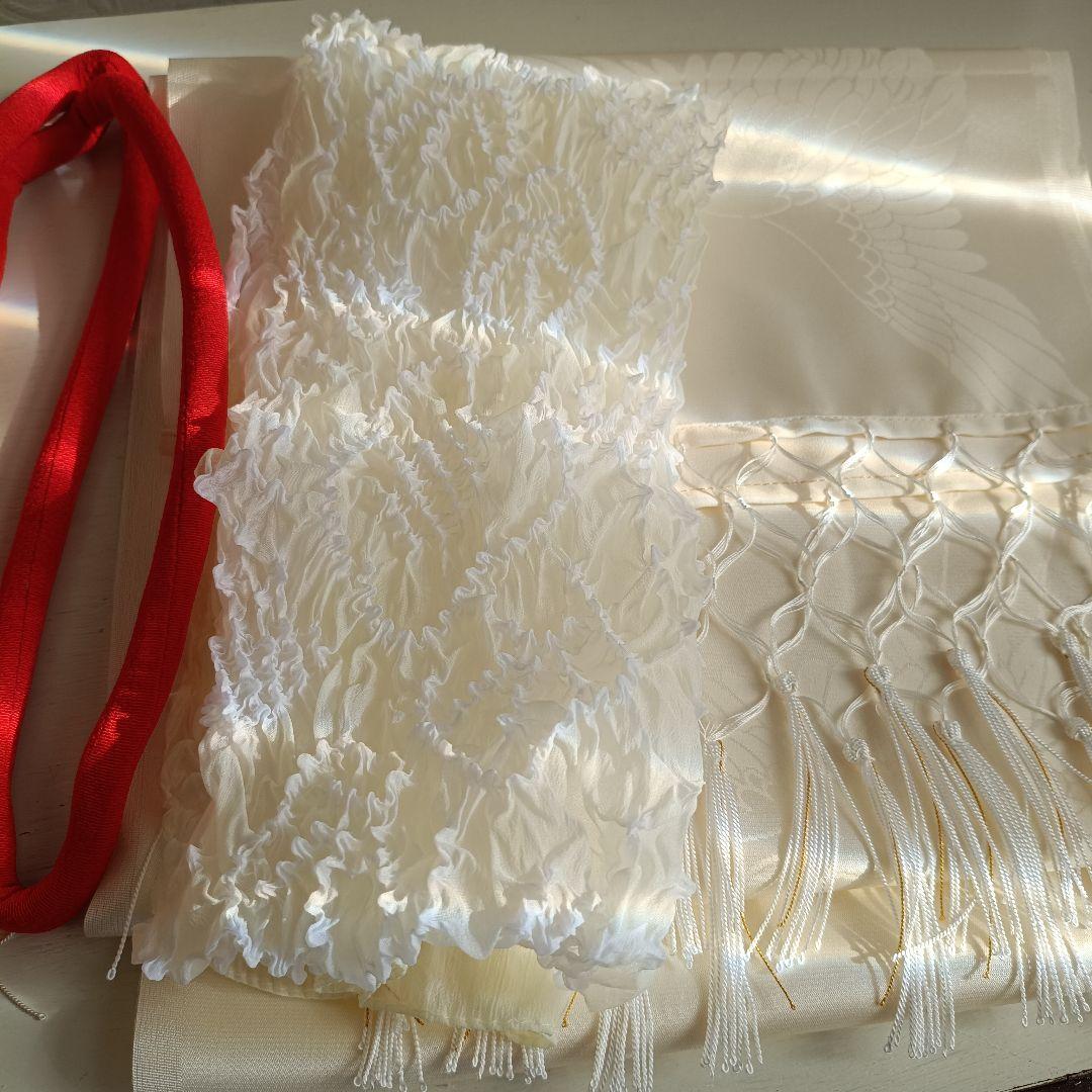 新品クリーム色に大きな花模様の着物と作り帯フルセット☆七五三