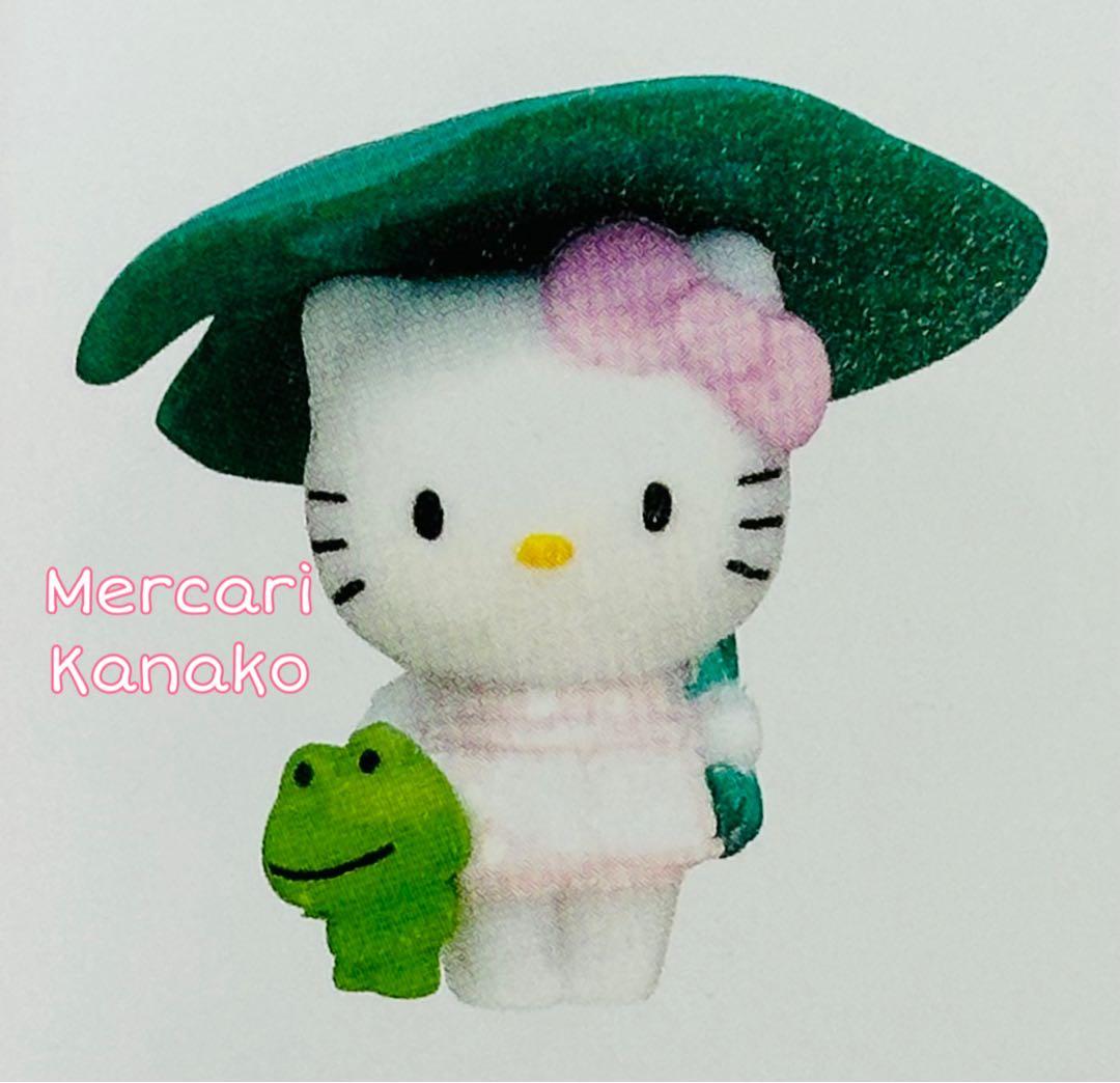 ☆レア ハローキティ 雨の和み カエル ピンク 根付 ストラップ☆