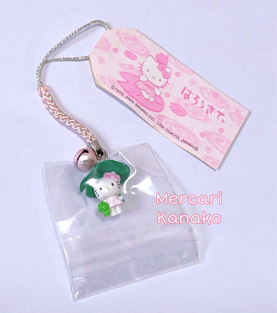☆レア ハローキティ 雨の和み カエル ピンク 根付 ストラップ☆