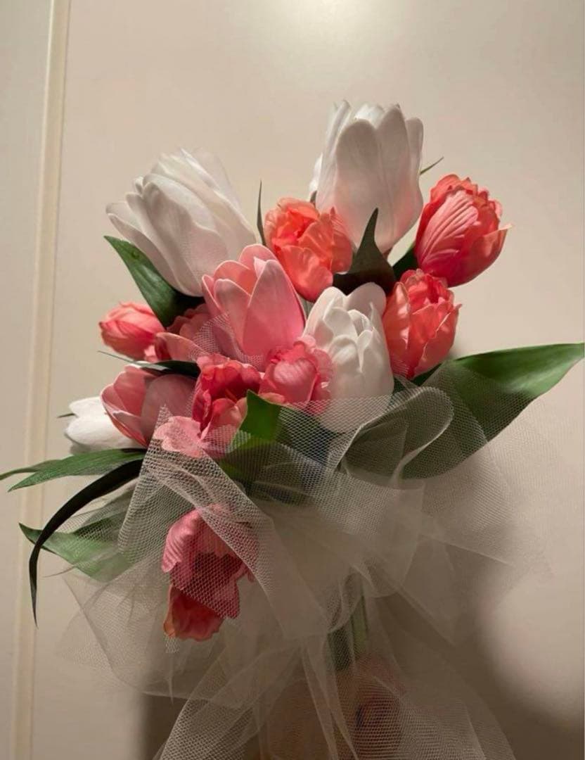 ウェディングブーケ　アーティシャルフラワー チューリップ　ピンク