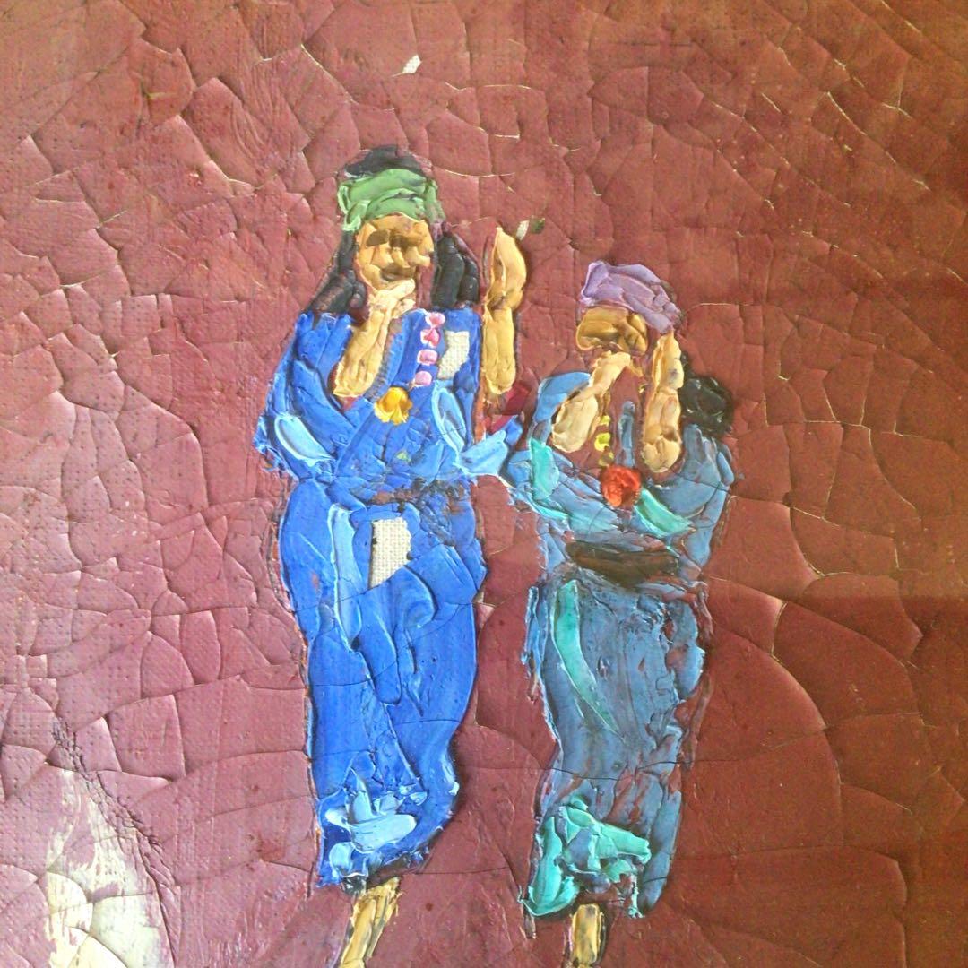 No3826額装　山田修司「アイヌ踊」1972年　油彩画F3号　裏書有　送料無料