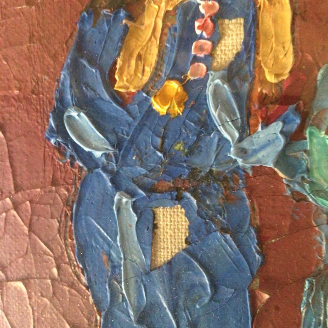 No3826額装　山田修司「アイヌ踊」1972年　油彩画F3号　裏書有　送料無料